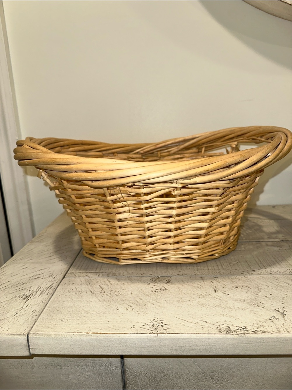 Oval Boho Wicker Storage Basket with Built-in Handles